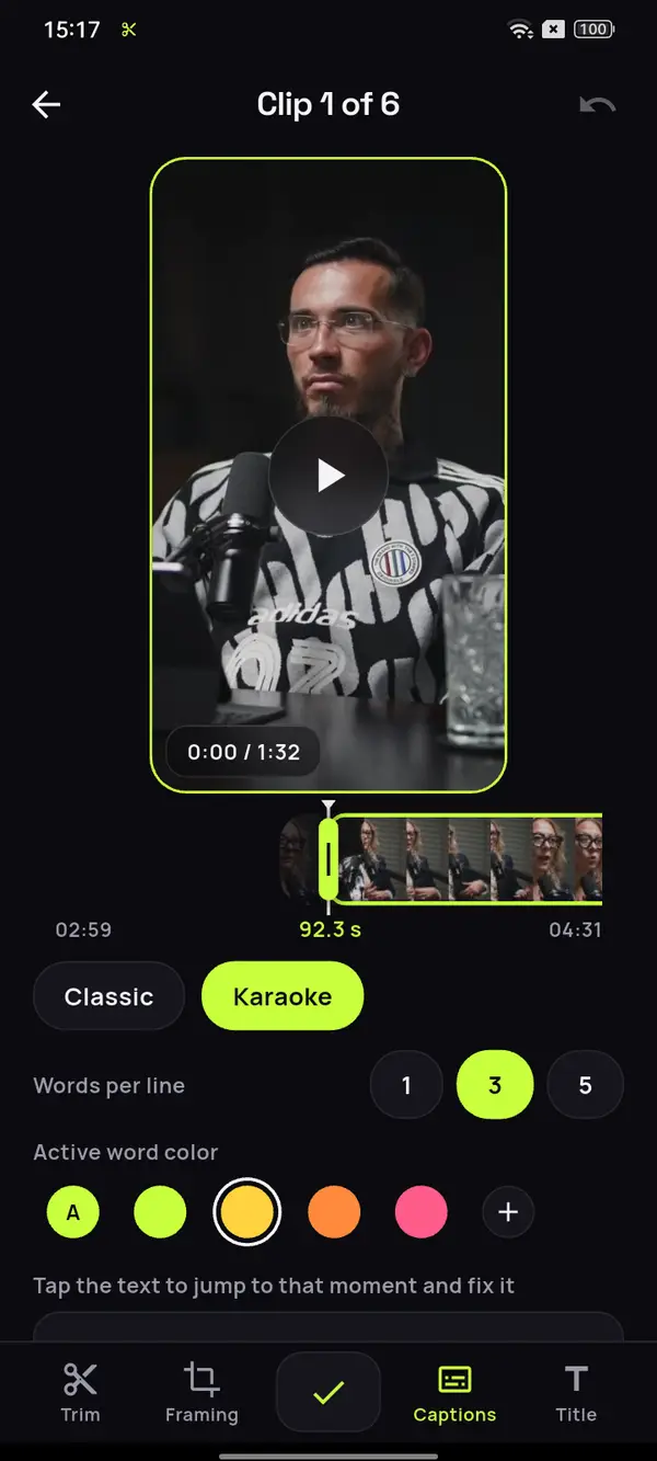 Clip editor with captions