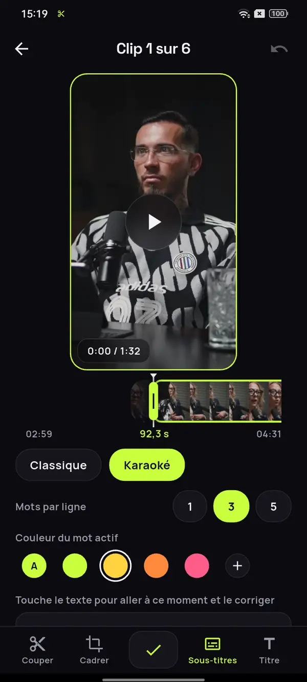 Éditeur de clips avec sous-titres